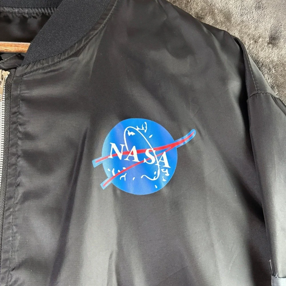 NASA Bomber Jacket Black Mens Size‎ L Space Exploration MA1 Style